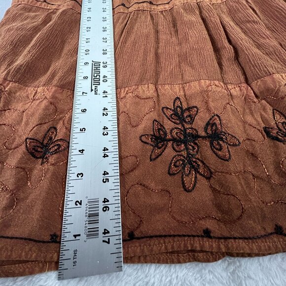 24 Karat Womens Boho Chic Rust Orange Embroidered Tiered Maxi Dress Size Medium - Picture 10 of 10